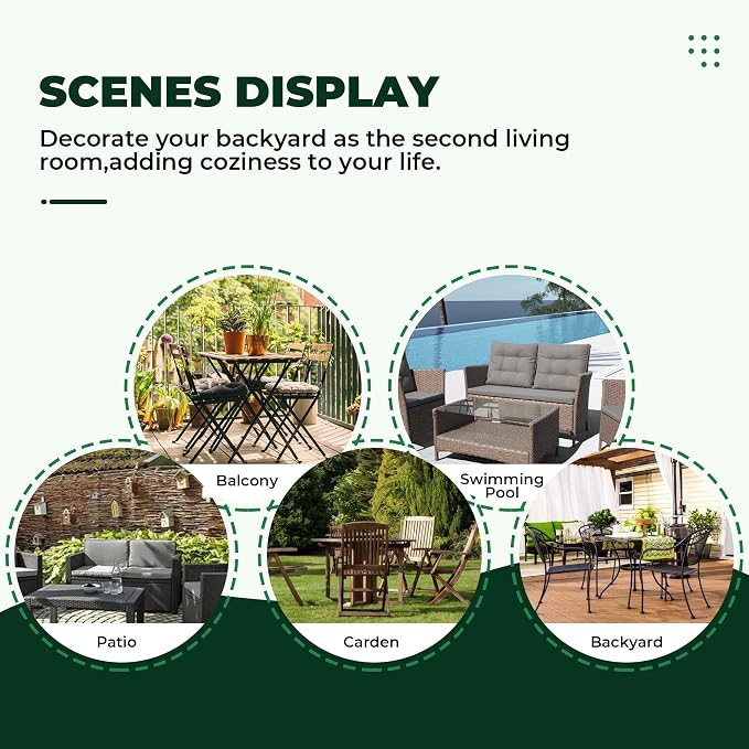 DANGHOOGY Wicker Chair Cushions, Waterproof Outdoor Loveseat Cushions for Patio Furniture, 3 Pieces Wicker Furniture Cushions, 1 Loveseat and 2 U-Shaped Cushions, Green