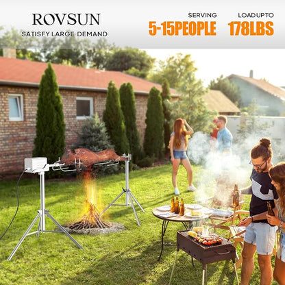 ROVSUN Electric BBQ Rotisserie Grill Kit, 46 Inch 176 Lbs Capacity, Height Adjustable Universal Roaster Stand, Automatic Stainless Steel Grilling Kit for Pig Lamb Outdoor Party Camping