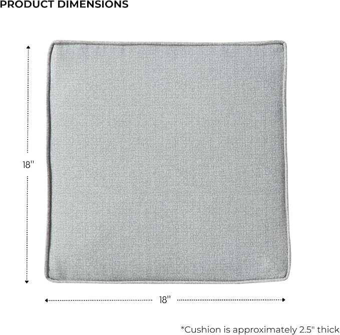 Outdoor 18 inch Square Patio Dining Chair Pads – Comfortable Fiber-Filled Seat Cushions with Ties, Reversible Polyester Fabric - Heather Gray, Set of 2