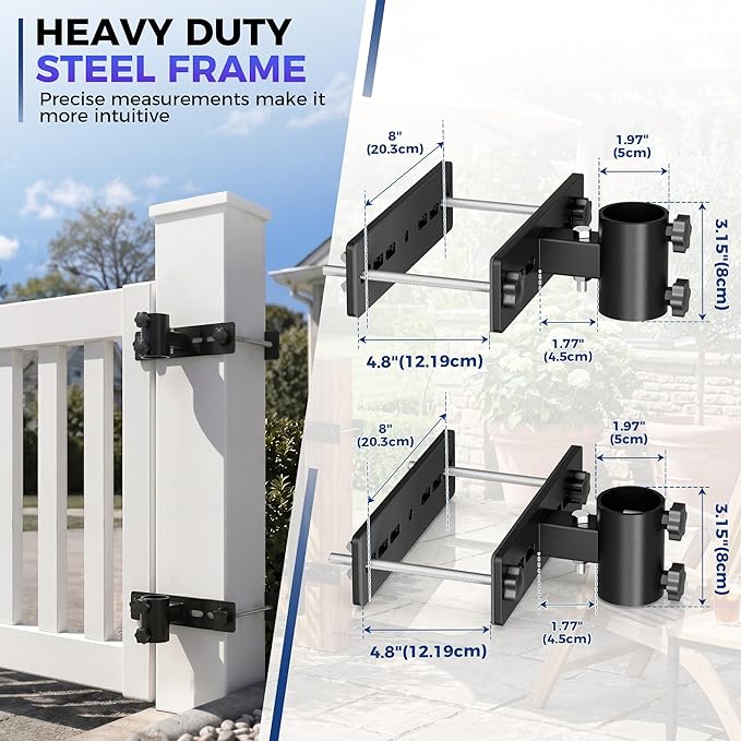 Patio Umbrella Clamp for Deck Rail, Patio Umbrella Holder for Deck Railing, Deck Umbrella Mount, Umbrella Attached to Deck Railing, Adjustable Vertical/Horizontal Mounting – 2 Independent Sleeves