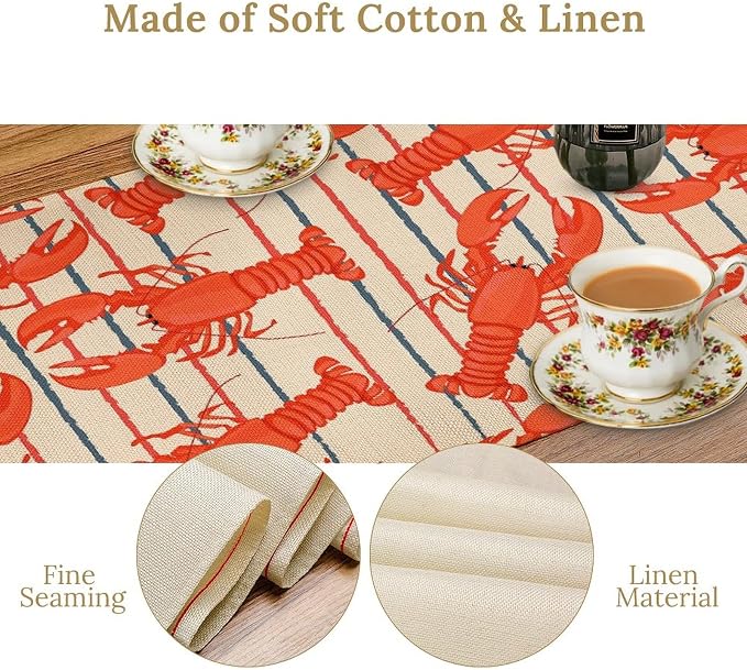 Crawfish Boil Table Runner Retro Lobster Style Print Seafood Boil Themed Birthday Party Kitchen Dining Home Decoration 13x36 Inch