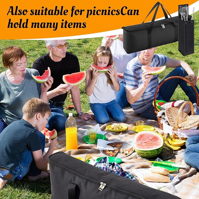 Amylove 2 Pcs Grill Utensil Tool Storage Bag Holder, 25×8.7×5 in Grill Accessory BBQ Carry Bag with Handle, 20x6x6 in Utensil Holder Pouch Oxford for Camping Hiking Picnic Travel, Extra Large Capacity