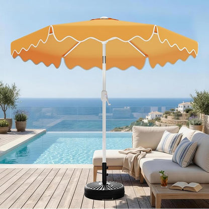 AreShark 7.5FT Outdoor Patio Umbrella with Wavy Trim (Mustard Yellow) | Market Table Umbrellas w/ 6 Sturdy Ribs, Crank & Tilt, White Pole, Pool Umbrella with UV-Fade Resistant Fabric, Heavy Frame