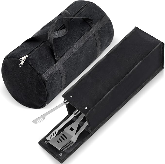 Amylove 2 Pcs Grill Utensil Storage Bag 20" Extra Thick Canvas Barbecue Grill Tool Storage Bag Carry Container Waterproof Zipper Closure, for Outdoor Grilling Camping Hiking Barbecue Accessory(Black)