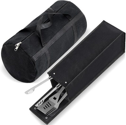 Amylove 2 Pcs Grill Utensil Storage Bag 20" Extra Thick Canvas Barbecue Grill Tool Storage Bag Carry Container Waterproof Zipper Closure, for Outdoor Grilling Camping Hiking Barbecue Accessory(Black)