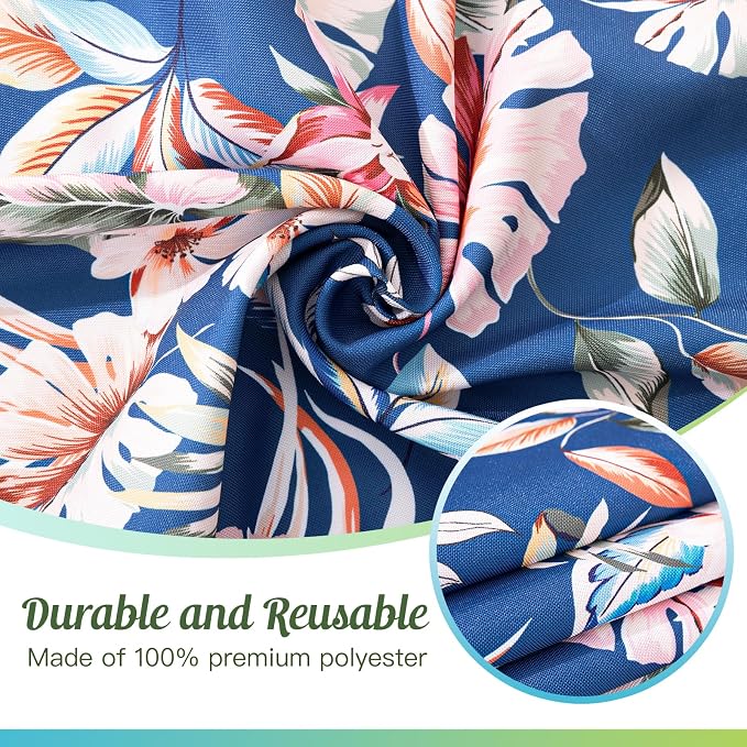 UMINEUX 60" Outdoor Round Tablecloth with Umbrella Hole and Zipper | Spring/Summer Waterproof Round Patio Table Cover for Picnic/BBQ/Garden, Blue Tortoise Bamboon