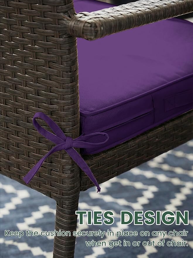 Outdoor Chair Cushion 17 x 16 x 3 Inches Patio Furniture Outdoor Waterproof Seat Cushion, Patio Chair Cushion with Handles and Ties, Square Dining Chair Cushion Set of 2, Purple
