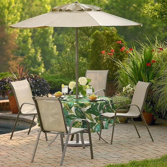 Outdoor/Indoor Round Tablecloth with Umbrella Hole Zipper, Decorative Circular Table Cover for Home Garden, 60 Inch, Lush Leaf Jungle