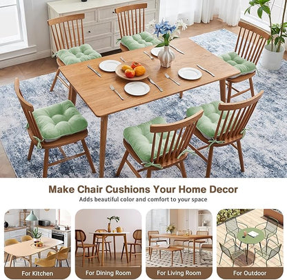 BETU Chair Cushions for Dining Chairs Set of 6,3.5" Thick Kitchen Table Chair Pads with Ties,Non Slip Backing and Covers, Home Decor Seat Cushion for Dining Room,Bar,Patio Chairs15.5"X15.5"X3.5"Green
