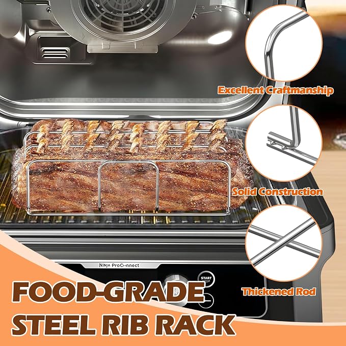Woodfire Rib Rack & Roast Rack for Ninja Woodfire XL Grill OG800/900 Series Accessories, XSKRACKXL Rib Rack & XSKRSTRKXL Smoke Rack for Ninja OG951 OG850 Pro Connect XL Outdoor Grill Smoker