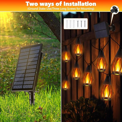 Flacchi Solar String Lights Outdoor, 41FT Flame Solar Powered Patio Lights with 15 Bulbs 150 LEDs, Waterproof Outdoor String Lights for Garden Yard Patio Decor, Outside Decor for Party Camping BBQ