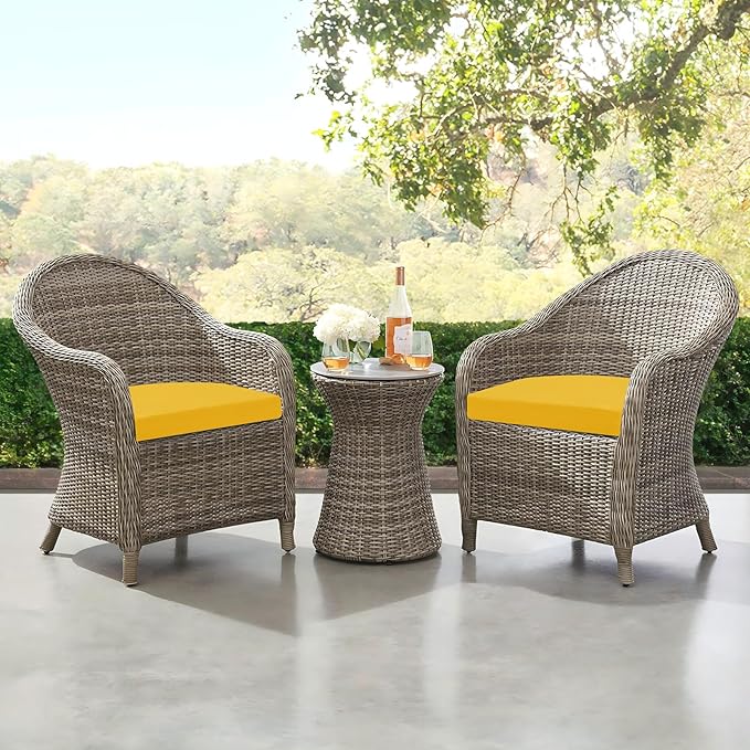 downluxe Outdoor Chair Cushions Set of 4 for Patio Furniture, Water-Resistant Patio Chair Cushions with Ties, High Density Foam Outdoor Seat Cushion, 17" X 16" X 2", Yellow