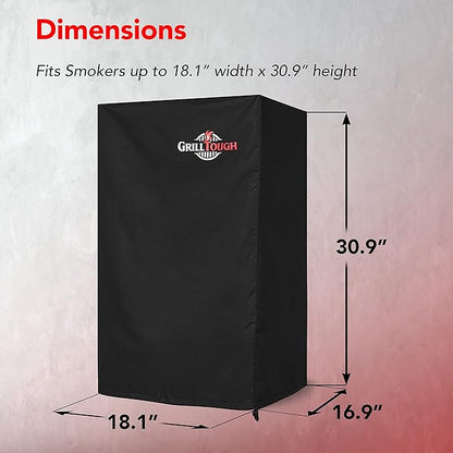 GrillTough Heavy Duty Smoker Cover, 30 Inch – Waterproof, Weather Resistant, UV & Fade Resistant with Adjustable Straps – BBQ Cover for Flat Grill, Black