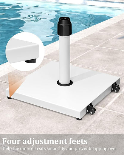 45lbs Patio Umbrella Base - Heavy Duty Outdoor Patio Market Umbrella Stand for Deck with Rollers, Poolside, Balcony, Wind-Resistant Design, White