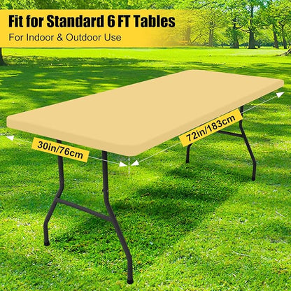 Smiry Rectangle Picnic Table Cloth, Waterproof Elastic Fitted Tablecloths for 6 Foot Tables, Washable Polyester Table Cover for Camping, Indoor and Outdoor (Light Camel, 30"x72")