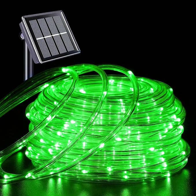 YEGUO Green Solar Halloween Lights, 66ft 200 LED Solar Rope Lights Outdoor Waterproof, 8 Modes Fairy Lights in Clear Thin Tube