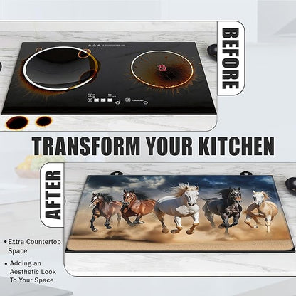Stove Top Covers for Electric Stove,Galloping Horse Flat Top Stove Cover,Cool Animal Heat Resistant Glass Top Stove Cover Protector Anti-Slip Range Covers, 28 x 20 Inch