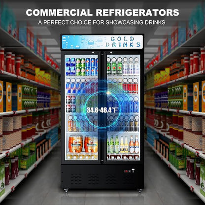 41.3''W Commercial Beverage Refrigerators, 30 Cu.ft. Glass Door Refrigerator Upright Display Cooler with Soft LED Light and Adjustable Shelves for Restaurant Grocery Stores Home