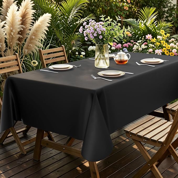 Smiry Rectangle Table Cloth 70x108 Inch, Waterproof Wipeable Vinyl Tablecloths Protector, Oil Spill Proof Plastic Table Cover for Dining, Picnic, Camping, Outdoor, Black