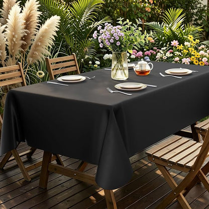 Smiry Rectangle Table Cloth 60x144 Inch, Waterproof Wipeable Vinyl Tablecloths Protector, Oil Spill Proof Plastic Table Cover for Dining, Picnic, Camping, Outdoor, Black