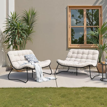Crestlive Products Outdoor Couch，Patio Loveseat with Soft Cushions All Weather Patio Furniture for Porch/Balcony/Yard (2PC Beige)