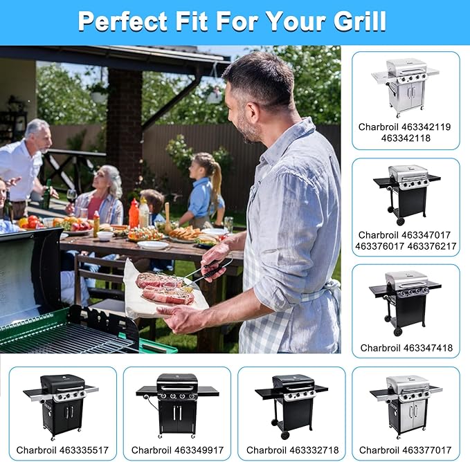 Grill Replacement Parts for Charbroil Performance 4 Burner 463347017, 463335517, 463342119, 463376017, G470-0002-W1, G470-0003-W1, 18’’ Cast Iron Grates, Heat Plates, Burners Parts