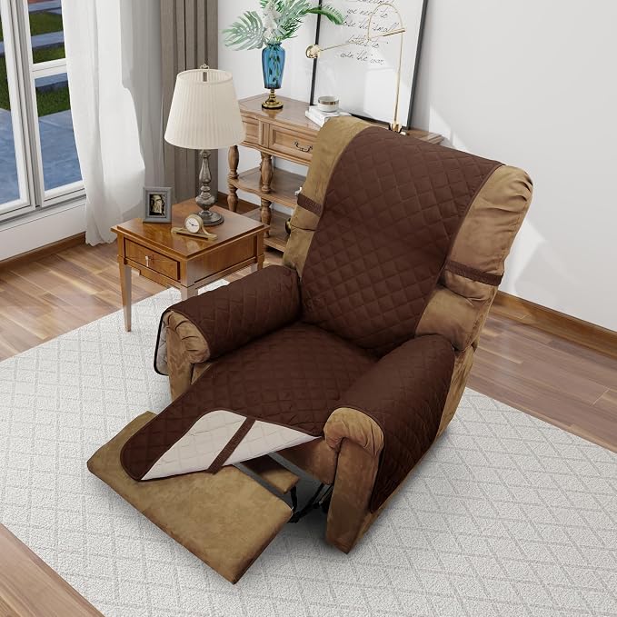 Reversible Chair Covers for Recliner Oversized, Brown/Beige | Recliner Oversized Covers for Living Room with Elastic Straps, Water Repellent, Chair Protectors Covers for Dogs