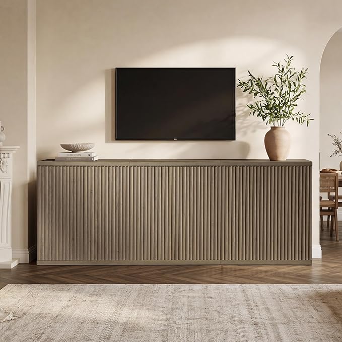 SICOTAS Buffet Cabinet with Storage Accent Sideboard Modern Credenza with Doors & Shelves Fluted Media Console Mid Century Coffee Bar Table for Living Room Kitchen Dining Room Hallway (4PCS)