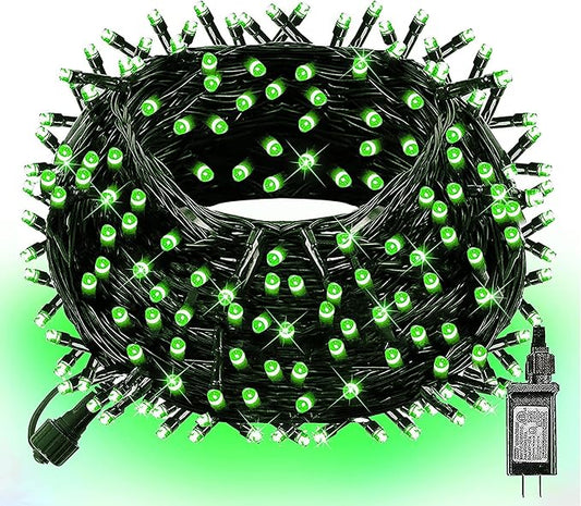 DAZZLE BRIGHT Christmas 300 LED String Lights, 100FT Connectable String Lights with 8 Lighting Modes, Xmas Vintage Decorations for Indoor Outdoor Party Supplies Yard Garden Decor (Green)