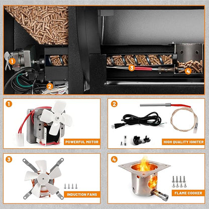 Wood Pellet Grills Parts Replacement Kits Compatible with Pit Boss, Traeger Camp Chef, Z Grills Pellet Grills,Fire Burn Pot, Hot Rod Ignitor, Upgraded 2.0 RPM Auger Motor,Induction Fan