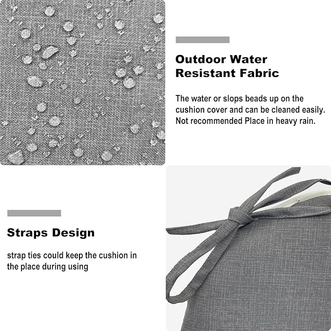 DYTXIII Set of 4 Outdoor Chair Cushions with Ties,Water Repellent Patio Chair Pads 17"x 16" for Outdoor Furniture,Round Corner Seat Cushions for Garden Yard Kitchen Textured Gray