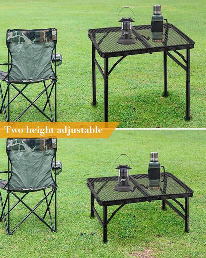 Honagu Folding Grill Table, Height Adjustable Metal Picnic Outdoor Table, Portable Camping Table for Outdoor Camping, Patio, Dining, BBQ, Party, Travel Cooking,Small 23.6"×15.7"Lightweight, Waterproof