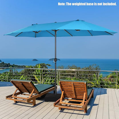 Tangkula 15Ft Double-Sided Patio Umbrella, Outdoor Extra Large Umbrella W/Hand-Crank System & Air Vents, Market Twin Umbrella W/ 12-Rib Sturdy Metal Frame for Poolside, Garden Backyard (Blue)