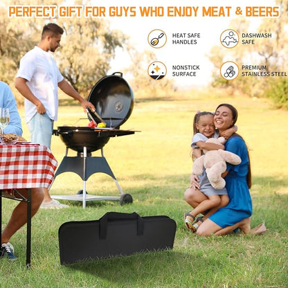 9Pcs Grill Accessories Set, Heavy Duty Stainless Steel BBQ Grill Tools Kit with Storage Bag, Grilling Gifts for Men Dad Him, Professional Barbecue Grill Utensil Set for Outdoor Backyard Camping