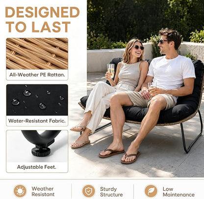 Outdoor Loveseat 2-Seat Wicker Rattan Boho Patio Sofa Black 2PC | 53"x36"x30", 13" seat height. 4" thick cushions, 1000lb cap. All-weather PE rattan, rust-proof frame. Black, 2PC.