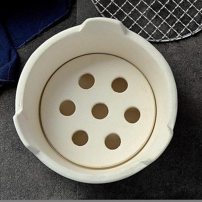 Clay Charcoal Barbecue Grill, Outdoor Table Grill with Stainless Steel Barbecue Net, Old Fashioned Clay Stove for Party Camping Picnic Carbon Furnace,Brown, White