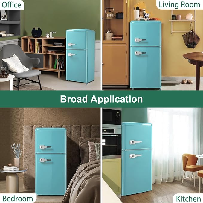 Retro Fridge with Freezer, 3.5 Cu. Ft. Mini Fridge Mint Blue | Small Refrigerator with 7-Level Adjustable Thermostat, Retro Compact Refrigerator 2-Door Fridges for Apartment/Dorm/Office/RV