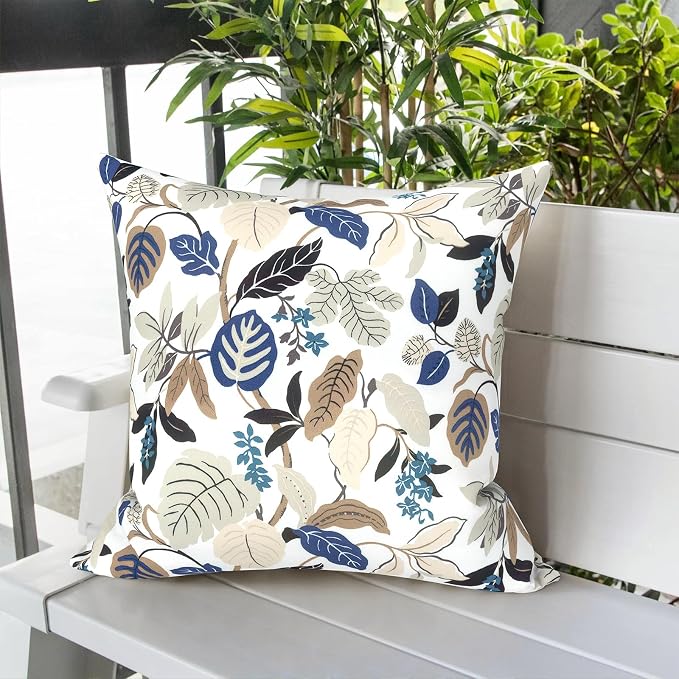 LVTXIII Outdoor Pillow Covers 20x20 Inch, 2 Pack Large Square Throw Pillow Cases, Fade-Resistant Cushion Covers for Patio Furniture Sofa, Garden Porch, Breeze Leaves Beige