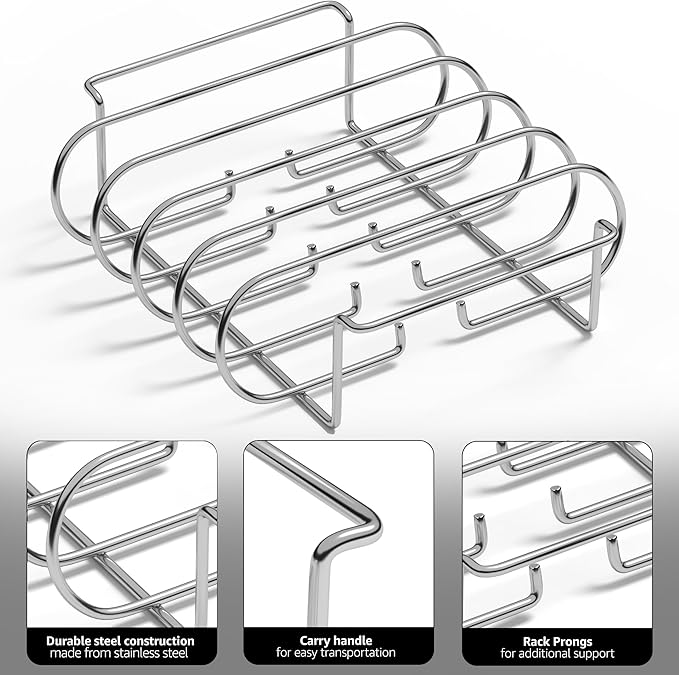 Sorbus Non-Stick Rib Rack - Porcelain Coated Steel Roasting Stand – Holds 4 Rib Racks for Grilling & Barbecuing - Perfect BBQ Accessories for Smoker and Grill - Durable and Convenient Design (Silver)