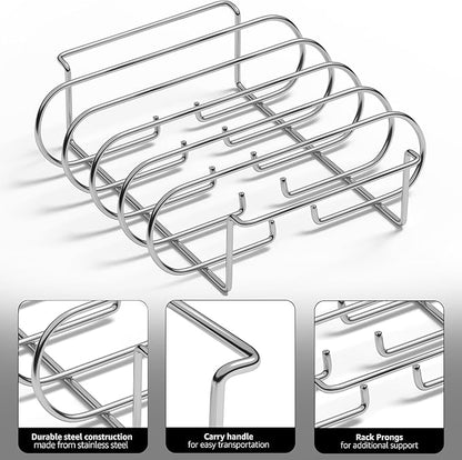 Sorbus Non-Stick Rib Rack - Porcelain Coated Steel Roasting Stand – Holds 4 Rib Racks for Grilling & Barbecuing - Perfect BBQ Accessories for Smoker and Grill - Durable and Convenient Design (Silver)