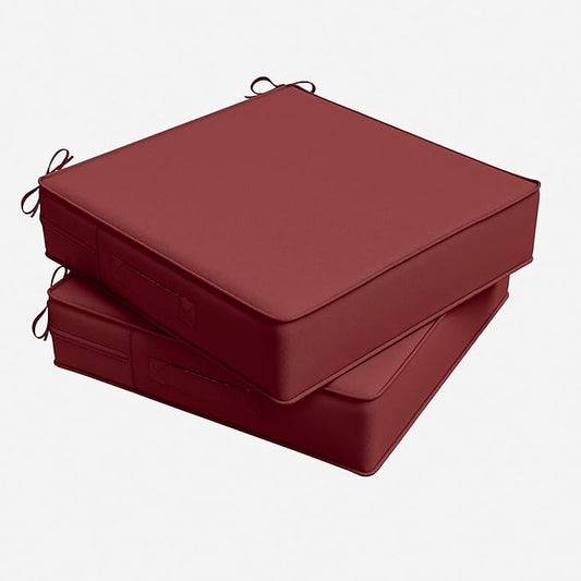Outdoor Chair Cushion 24 x 24 x 5 Inches Patio Furniture Outdoor Waterproof Seat Cushion, Patio Chair Cushion with Handles and Ties, Square Dining Chair Cushion Set of 2, Burgundy