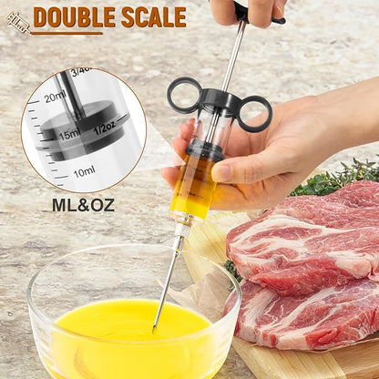 Turkey Injector, Meat Injector Syringe - 3 Marinade for BBQ Grill, 1OZ /30ML Injector Syringe, Handle MeatInjector for Smoking, Flavor Injector for Meat with Oil Brush & Cleaning Brush Black