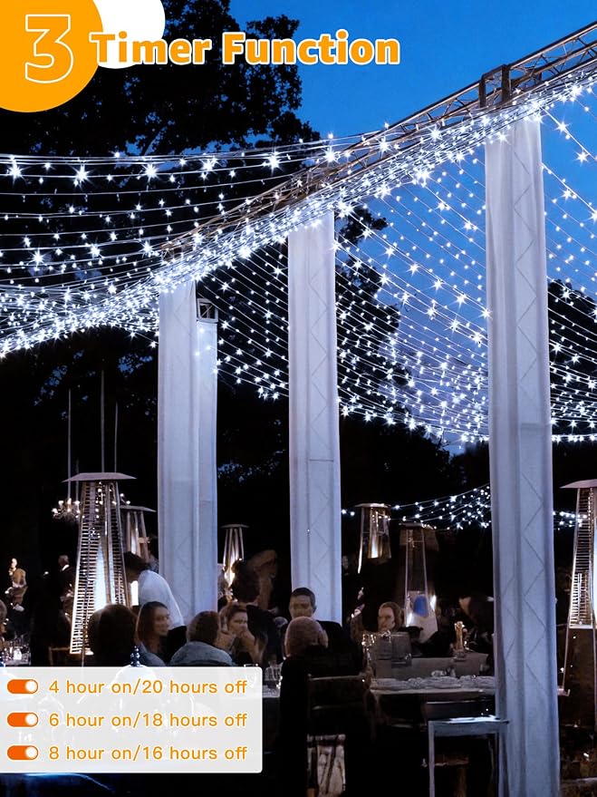 Guhope String Lights 1200LED 196FT, Waterproof Outdoor String Lights with Remote and Timer, 8 Modes Dimmable Fairy Lights for Indoor Outdoor Wedding Party Holiday Decorations (Cool White)
