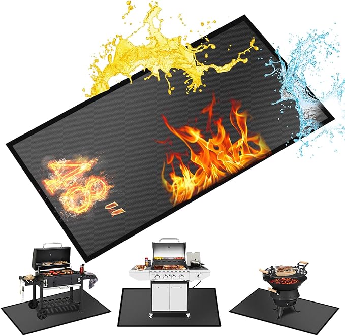 48 ×28 inches Under Grill Mat / Fire Pit Mat Fireproof Waterproof Oil-Proof, Fireproof Mat Fireplace Mat BBQ Mat Protect Mat for Deck Patio Grass Outdoor Charcoal, Flat Top, BBQ Smokers, Gas Grills