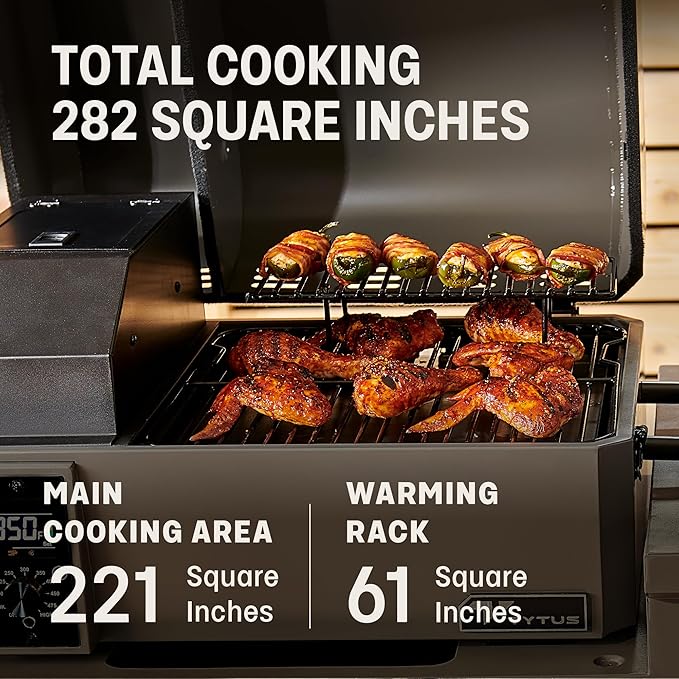 TYTUS Emberwood Outdoor Kitchen Island Grill Cart with Pellet Smoker, 8 lb Hopper, 282 Sq. In. Cooking Space, 4.7 Cu. Ft. Storage, Removable Cutting Boards & Quick Assembly, Rolling Kitchen Island