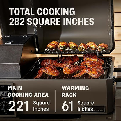 TYTUS Emberwood Outdoor Kitchen Island Grill Cart with Pellet Smoker, 8 lb Hopper, 282 Sq. In. Cooking Space, 4.7 Cu. Ft. Storage, Removable Cutting Boards & Quick Assembly, Rolling Kitchen Island