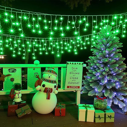 Icicle Lights for Outside 33FT 400 LED Green Christmas Lights | Connectable Icicle Christmas Lights Outdoor Waterproof 8 Modes Plug in for House Party Halloween Decoration