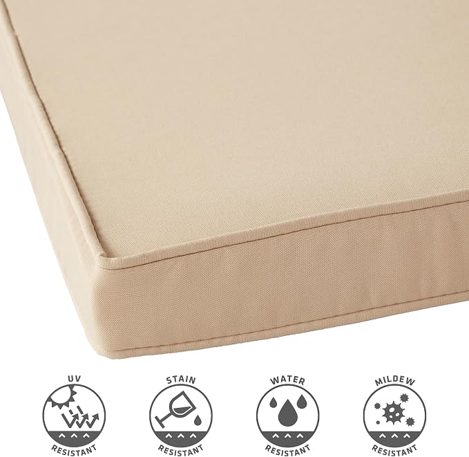 Outdoor 18 inch Square Patio Dining Chair Pads – Comfortable Fiber-Filled Seat Cushions with Ties, Reversible Polyester Fabric - Stone, Set of 2