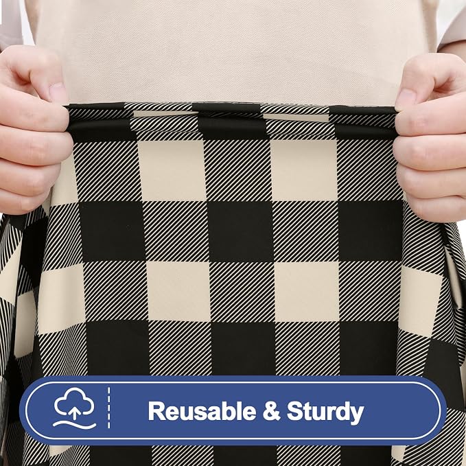 Smiry Picnic Table Cloth 2 Pack, Waterproof Elastic Fitted Tablecloths for 6FT Rectangle Tables, Washable Polyester Buffalo Plaid Tablecloth for Camping, Dining & Outdoor (Black & Beige, 30" x 96")