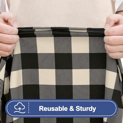 Smiry Picnic Table Cloth 2 Pack, Waterproof Elastic Fitted Tablecloths for 6FT Rectangle Tables, Washable Polyester Buffalo Plaid Tablecloth for Camping, Dining & Outdoor (Black & Beige, 30" x 96")